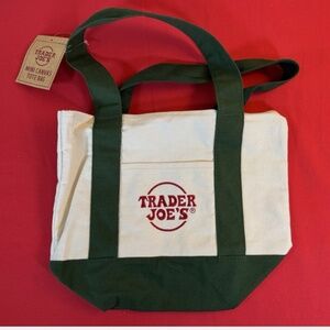 TRADER JOES Mini Canvas Tote Bag Limited Edition! Christmas 2025 Green NWT